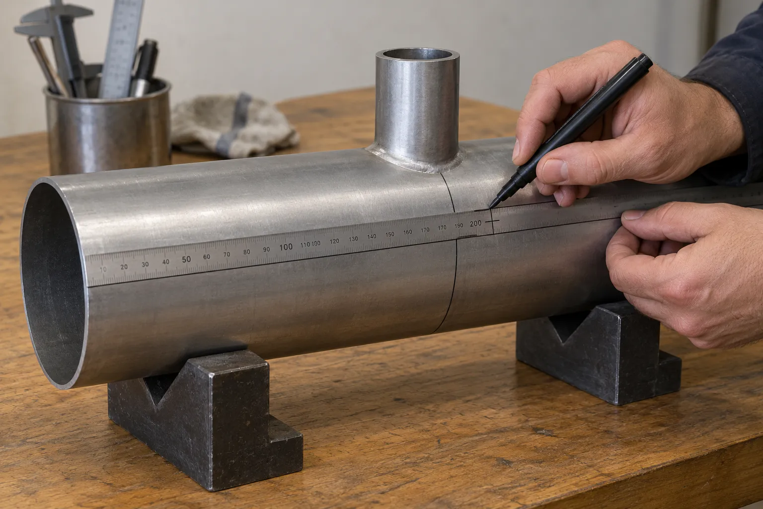 Axial measurement beside an existing branch connection