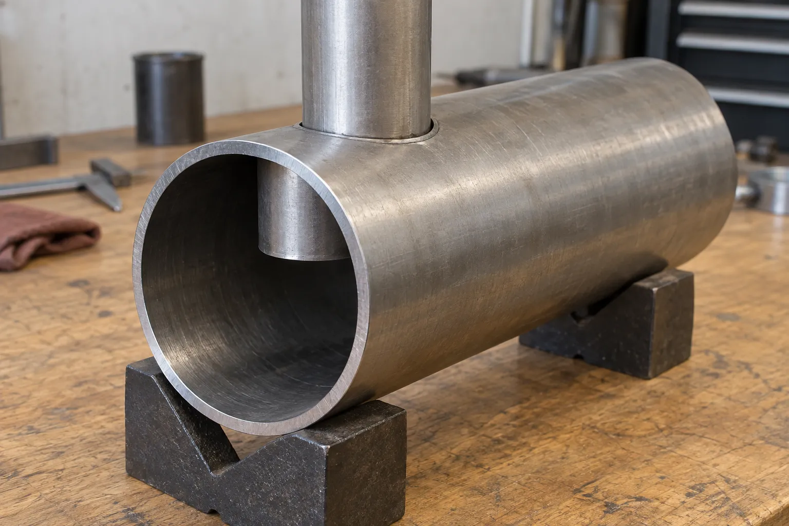 Branch extending through an opening into the main pipe