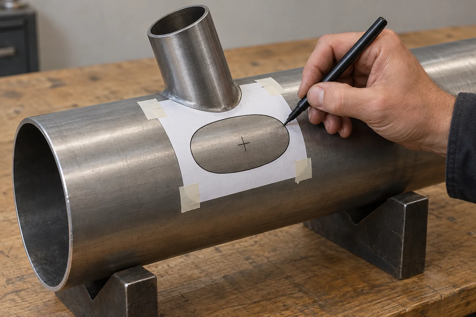 Tracing a paper window beside an existing angled branch